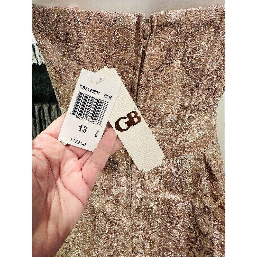 NEW GIANNI BINI GB Rose Gold Pink Silver Lace Overlay Strapless Size 13 $179 - Picture 11 of 14
